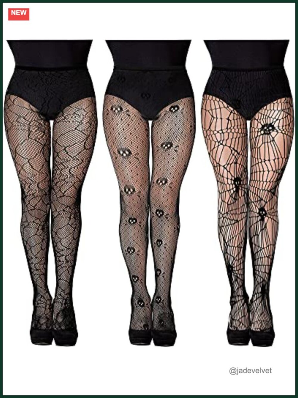 3 Pack Halloween Fishnet Tights Skull Spider Web Nylon Spandex